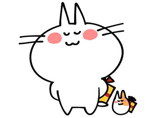 プレゼントを渡すにゃんことハムスターのイラスト素材