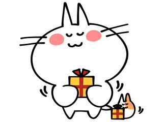 プレゼントをプレゼントを渡すにゃんことハムスターのイラスト素材渡すにゃんことハムスターのイラスト素材