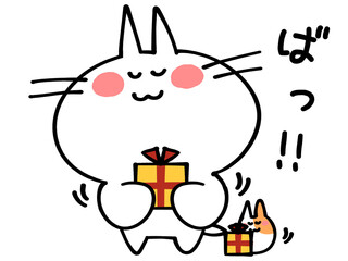 プレゼントを渡すにゃんことハムスターのイラスト素材