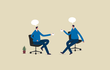 Coffee break business discussion. Two .employee having coffee break.  Illustration