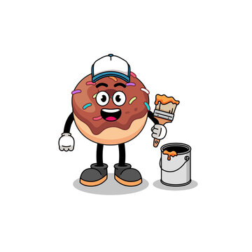 Character mascot of donuts as a painter