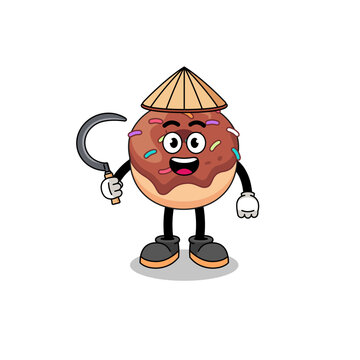 recommend clip art: Illustration of donuts as an asian farmer