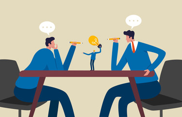 Sharing business ideas. knowledge sharing Teamwork or collaborative thinking. Businessman present an idea to supervisor. Illustration