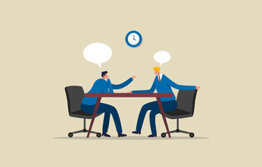 Sharing business ideas. Business meeting of two male office workers. Illustration