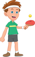 boy playing ping pong cartoon - obrazy, fototapety, plakaty