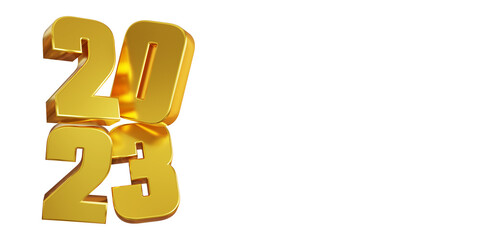 3d render golden 2023 happy new year celebration with isolated transparent background