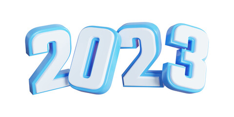 3d render blue 2023 happy new year celebration isolated transparent background