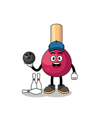 Mascot of matches as a bowling player