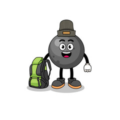 Illustration of cannon ball mascot as a hiker