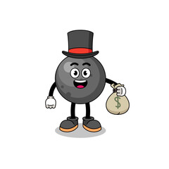 cannon ball mascot illustration rich man holding a money sack
