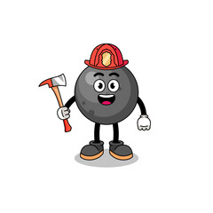 Cartoon mascot of cannon ball firefighter