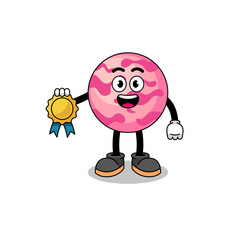 ice cream scoop cartoon illustration with satisfaction guaranteed medal