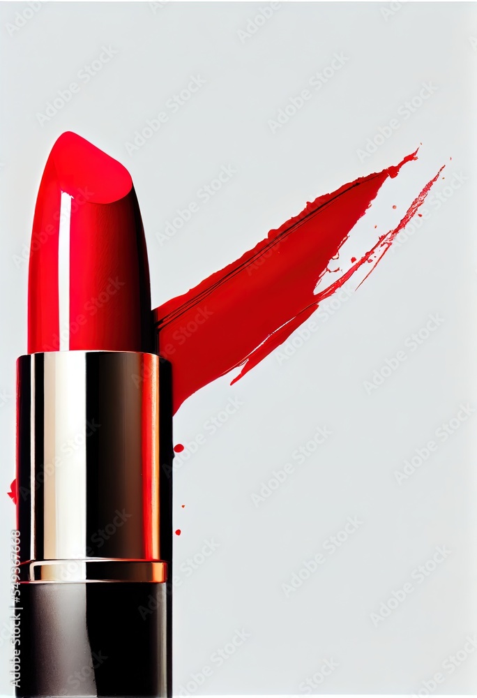 Poster a red lipstick with a white background and a white background with a white background and a red lips
