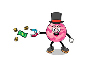 Character Illustration of ice cream scoop catching money with a magnet