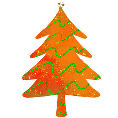 Orange Christmas Tree With Alcohol Ink Watercolor Gold Glitter Background