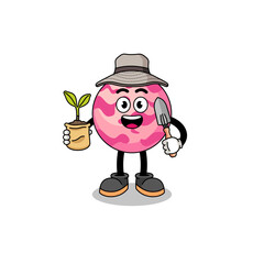 Illustration of ice cream scoop cartoon holding a plant seed