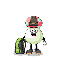 Illustration of mushroom mascot as a hiker