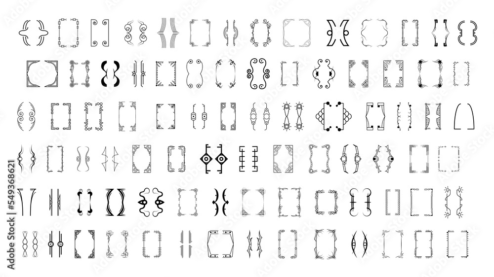 Poster set black simple line collection different doodle brackets, parentheses, braces elements vector desi