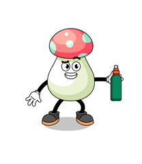 mushroom illustration cartoon holding mosquito repellent