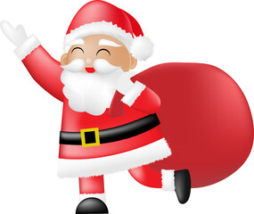 Santa Claus carrying gift bag. 3D cartoon character