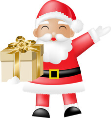 Cute Santa Claus holding golden gift. D cartoon character