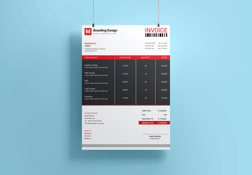 Red Invoice Design Template Layout