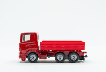 Red truck on white background with copy space