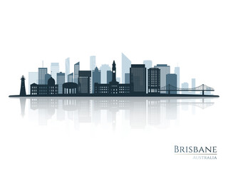 Brisbane skyline silhouette with reflection. Landscape Brisbane, Australia. Vector illustration.