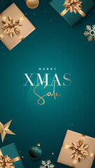 Obraz na płótnie Canvas Merry Xmas Sale vertical banner. Christmas Advertising design, special season offers. Stories vector template for social media.