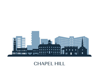 Chapel Hill, NC skyline, monochrome silhouette. Vector illustration.