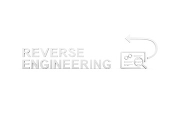 REVERSE ENGINEERING concept white background 3d render illustration