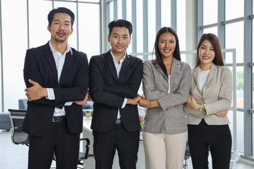 Business people relax meeting in office by using laptop computer and discussion or brainstorming