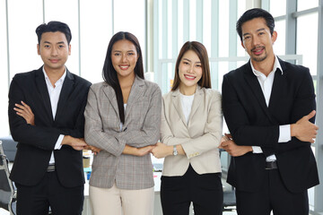 Business people relax meeting in office by using laptop computer and discussion or brainstorming