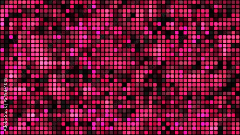 Poster pink floating cyber squares on black background loop. slow chaotic pixels mosaic seamless animation.