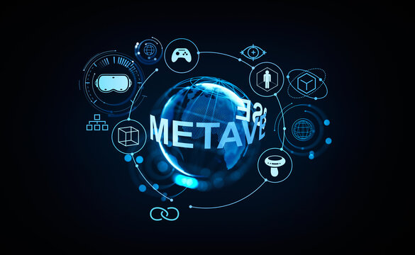 Metaverse digital globe with social media and web icons, virtual reality