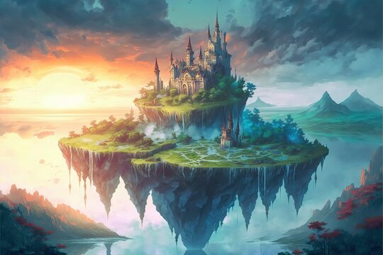 fantasy floating island. digital art. concept art as wallpaper background