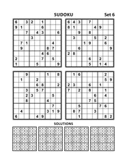 Sudoku games. Set 6 of four puzzles with answers.
