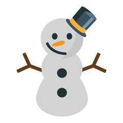Snowman vector flat emoji design. Isolated snow man dressed with a top hat, a carrot nose, coal eyes sign design.