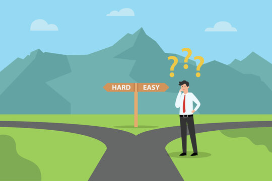 Businessman facing hard or easy path to career success
