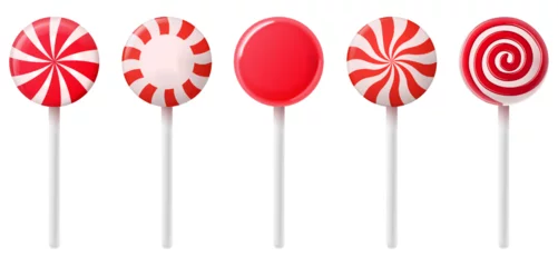 Foto op Canvas Circle christmas candy cane. Lollipopst stick. Traditional realistic xmas candy and red, white stripes. Santa caramel cane on white background. Vector illustration © Olga_siberia
