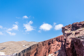 Beautiful view of Red beach cliff at Santorini Island in Greece