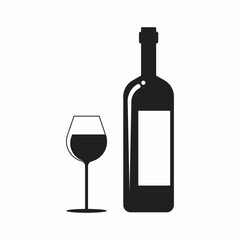 Silhouette bottle and glass of wine vector. Bottle of wine icon. Wine glass icon. Wine bottle and glass isolated on white background