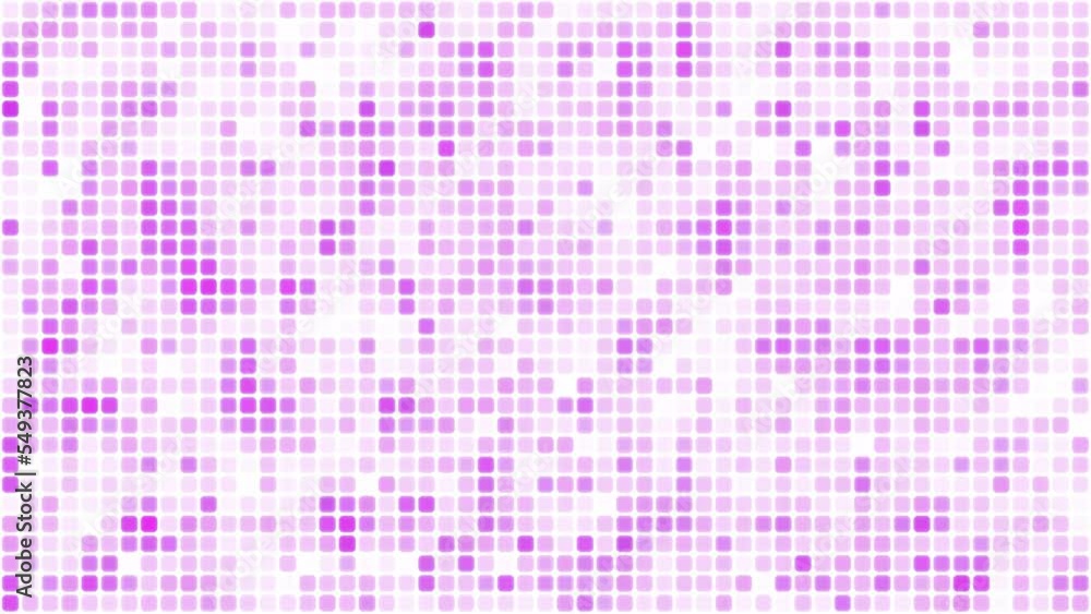 Poster purple floating cyber squares on white background loop. slow chaotic pixels mosaic seamless animatio