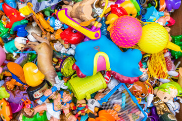A large collection of colorful old toys.