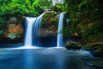 Naklejka na ściany i meble Waterfall in Thailand Khao Yai National Park 