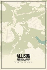 Retro US city map of Allison, Pennsylvania. Vintage street map.