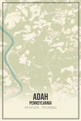 Retro US city map of Adah, Pennsylvania. Vintage street map.
