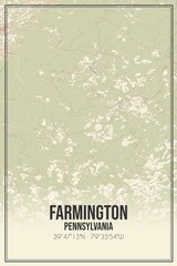 Retro US city map of Farmington, Pennsylvania. Vintage street map.