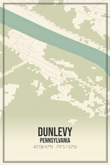 Retro US city map of Dunlevy, Pennsylvania. Vintage street map.