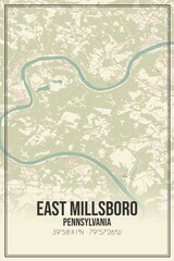 Retro US city map of East Millsboro, Pennsylvania. Vintage street map.